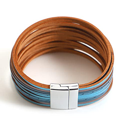 hotoo Leather Wrap Bracelet for Women - color: Blue Leather Bracelets