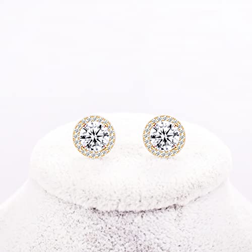 YOQUCOL Bright 8MM,10MM Cubic Zirconia Crystal Stud Earrings Round Pierced Earrings For Women - color: 8MM-Gold-White