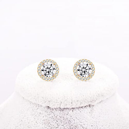 YOQUCOL Bright 8MM,10MM Cubic Zirconia Crystal Stud Earrings Round Pierced Earrings For Women - color: 8MM-Gold-White