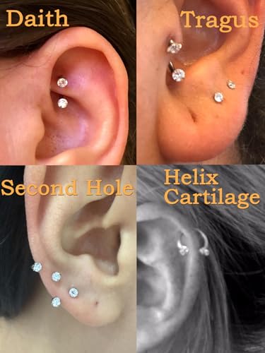 Longita 20g Nose Rings Hoop L Shape Nose Studs Stainless Steel Nose Screw Bone Flat Top Diamond Opal Heart High Nostril Piercing Jewelry Silver Rose Gold Black Pack for Women Men - color: B3- Horseshoe Ring 4pcs 18g - gold