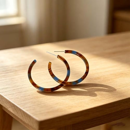 Resin Hoop Earrings for Women Lightweight Big Tortoise Shell Earrings Chunky Acrylic Earrings Hypoallergenic Mottled Statement Fashion Jewelry Gifts - color: C