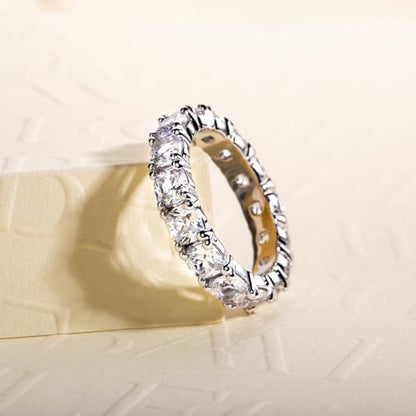 Cubic Zirconia Eternity Band Ring Round Cut/Cushion Cut 5A Grade D Color Simulant Diamond CZ Wedding Band Promise Anniversary Ring for Women - color: Cushion Cut