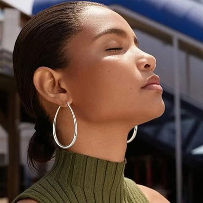 Gacimy Chunky Hoop Earrings for Women, 14K Gold Plated Oval Hoop Earrings with 925 Sterling Silver Post - color: Silver, size: 60mm