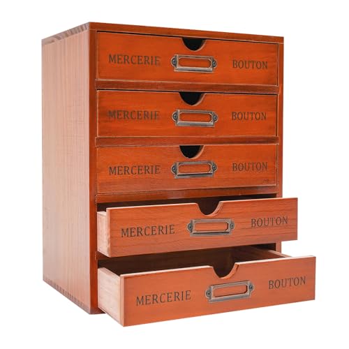 5-layer Wooden Jewelry Box for Women, Retro Desktop Storage Box with Drawers,Desk Organizer Storage Cabinet Wood Jewelry Organizer Vintage Storage Box Wooden Table Top Desk Drawer - color: Brown E, size: 5-Layer