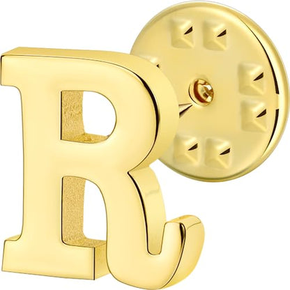 Initial Lapel Pin for Men Women, Brooch Pins for Men Suits, Metal Button Pins in 18K Gold and Silver Tone. - color: Gold-R