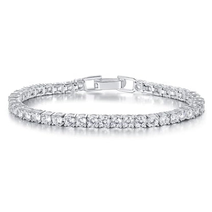 Gemsme 4 Prong Tennis Bracelet, 18K White/Yellow Gold Plated 3mm Round Cubic Zirconia Bracelet for Women Size 6-8.5 Inch - color: White Gold Plated, size: 6 inch