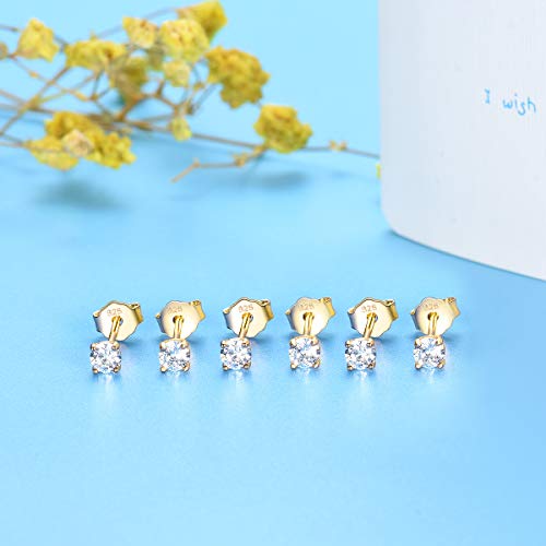 EPIRORA Sterling Silver Stud Earrings for Women Men- 3 Pairs 3mm Tiny Ball Stud Earrings Round CZ Earrings Pearl Earrings Set Cartilage Small Tragus Earrings - style: 3 Pairs-Cubic Zirconia Earrings(Gold)