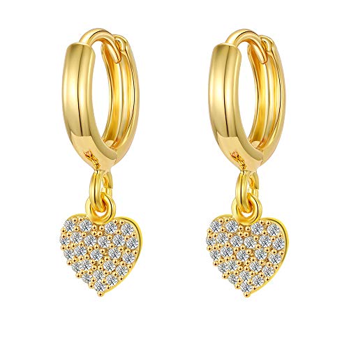 XYJZXY Gold Huggie Small Hoop Earrings with Charm Personalized Snake/Evil Eye/Star/Cross/Lock/Key 18k Gold Plated Crystal Drop Dangle Earrings for Women - style: Heart