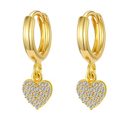 XYJZXY Gold Huggie Small Hoop Earrings with Charm Personalized Snake/Evil Eye/Star/Cross/Lock/Key 18k Gold Plated Crystal Drop Dangle Earrings for Women - style: Heart