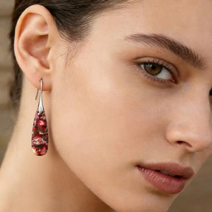 Boho Natural Imperial Jasper Teardrop Dangle Earrings for Women – Hypoallergenic French Hook Stone Drop Earrings Jewelry - color: Red Golden Hook