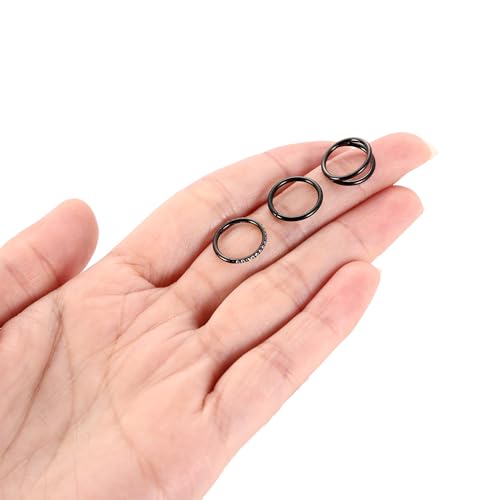 GAGABODY 2 Pcs Nose Rings 22G 20G 18G 16G 14G 12G 10G 8G Surgical Steel Piercing Rings for Nose Septum Cartilage Helix Tragus Conch Rook Daith Lobe from 5mm to 16mm Seamless Hoop Unisex Hinged Earrings - color: Black-Single&Double&CZ Hoop