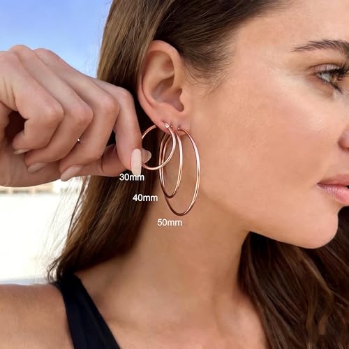 2mm Thin 14K Gold Plated Large S925 Sterling Silver Hoop Earrings for Women Hypoallergenic Big Hoop Non Tarnish Earrings Lightweight 20/30/40/50/60/70mm - color: Rose Gold-40mm
