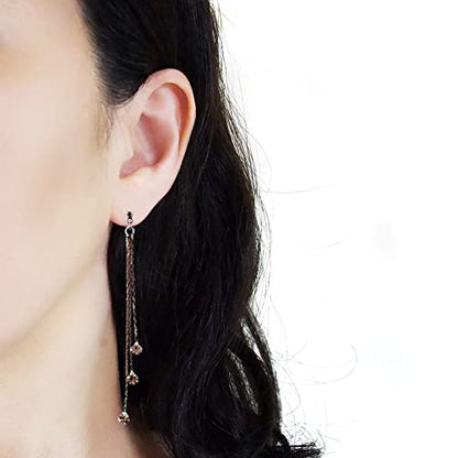 Dangle Silver Invisible Clip On Earrings for Women Not Pierced Gold Crystal Rhinestone Comfortable Hoop Fringe Long Chain Clip On Earrings - color: Chain Silver