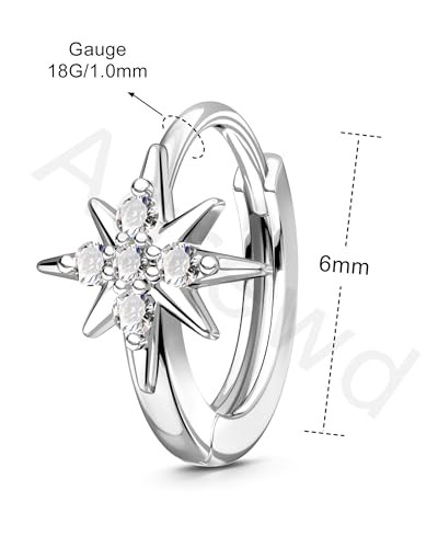 Clicker Rook Earrings, 20G Star Rook Piercing Jewelry, Stainless Steel Helix lobe Earrings Silver/Gold - color: WG-6MM