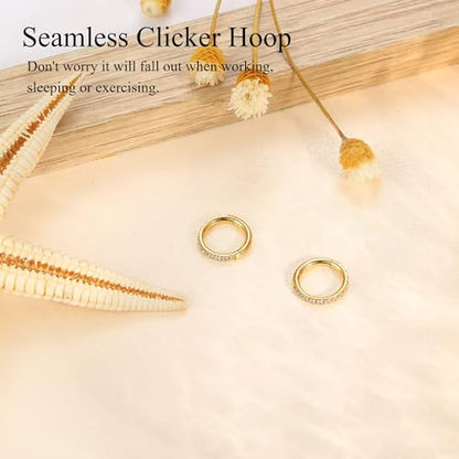 FASACCO 20G 18G 16G Cartilage Hoop Earring 316L Surgical Steel Silver Huggie Hoop Earrings Hypoallergenic Hinged Segment Rings Septum Nose Hoops Daith Conch Helix Tragus Piercing Jewelry 6mm/8mm/10mm - style: Gold-16G-6MM