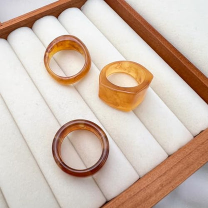 Resin Acrylic Plastic Stackable Rings for Women | Statement Chunky, Trendy Colorful, Knuckle Jewelry, Dome Thick Rings, Bulk Set - color: GreenBrown