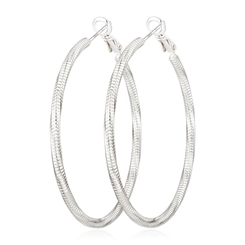 2.5MM Thin Gold Hoop Earrings for Women Hypoallergenic Sterling Silver Post Hoop Earrings Lightweight Large Big Twisted Gold Hoops Earrings 30MM/40MM/50MM/60MM - color: 60MM Sillver