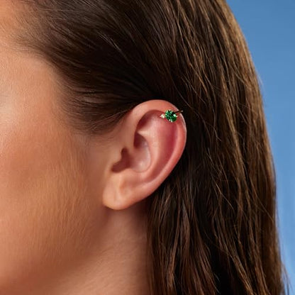 MILLA Ear Cuffs Non Piercing, Birthstone Jewelry, 14K Gold Plated over 925 Sterling Silver Half Hoop Dainty Earrings for Women Trendy with CZ Stones, Lightweight and Hypoallergenic - color: 05 May - Emerald