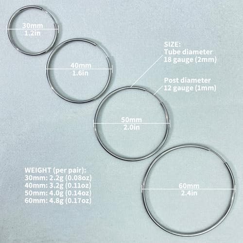 Lightweight Large Hoop Earrings Thin G23 Titanium Hypoallergenic 50 60 MM for Women Gift - size: 60mm