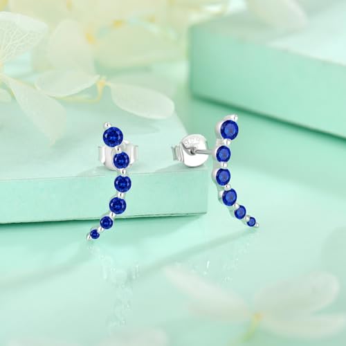 Starchenie 925 Sterling Silver Climber Earring Ear Crawler Stud Earrings for Women - color: Sapphire