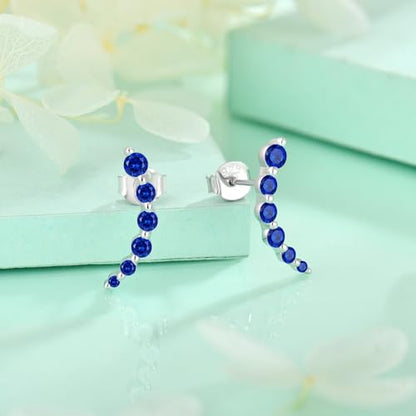 Starchenie 925 Sterling Silver Climber Earring Ear Crawler Stud Earrings for Women - color: Sapphire