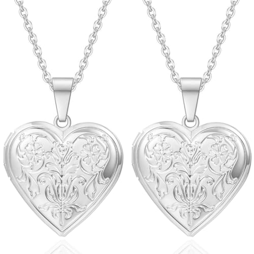 2 Pcs Locket Necklace that Holds Pictures Stainless Steel Locket Pendant Necklace Image Chain Necklaces for Women - color: Love Heart 5