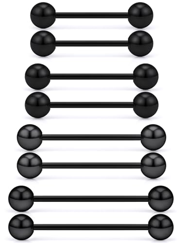 16G 14G 12G Black Nipple Piercings Tongue Rings Externally/Internally Threaded Hypoallergenic 316L Surgical Steel Nipple Tongue Barbell Piercing Jewelry for Women Men 12mm 14mm 16mm 19mm 22mm - color: 12G/Externally Threaded/10mm-16mm Bars/4mm 5mm 6mm Bal