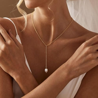 Gold Pearl Necklaces for Women - White Pearls Jewelry Gifts Wedding Bride Bridesmaid Jewelry - color: Gold-Y-Shaped Pearl