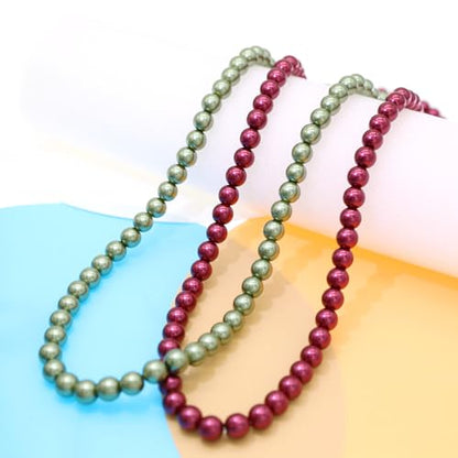 Long Simulated 10mm AAA Pearl Strand Necklace for Women Multicolor Pearl Choker Necklace 1920s Pearl Statement Necklace Costume Jewelry - color: 10mm Burgandy 24 Inches