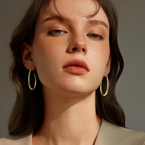 OGD Teardrop Hoop Earrings for Women 14K Gold Plated Large Chunky Oval Pull Through Hoop Earrings Statement Jewelry Gift for Women Hypoallergenic - color: Oval Earrings-Gold