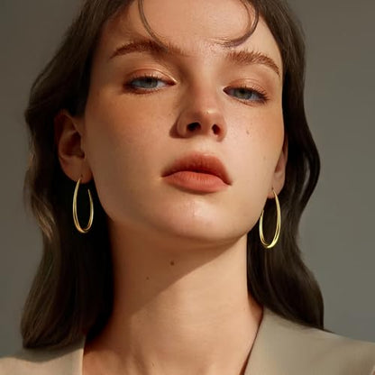 OGD Teardrop Hoop Earrings for Women 14K Gold Plated Large Chunky Oval Pull Through Hoop Earrings Statement Jewelry Gift for Women Hypoallergenic - color: Oval Earrings-Gold
