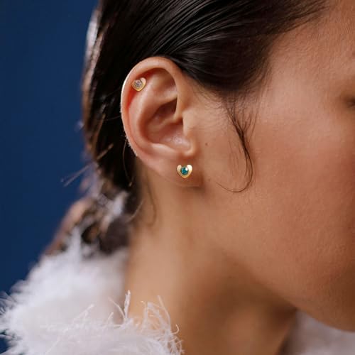 12 Pairs Surgical Stainless Steel Cubic Zirconia Birthstone Stud Earrings Heart Star Round Multicolors Stud Earrings Set for Women - style: Gold heart 4mm