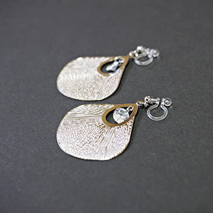 Drop Cubic Zirconia Invisible Clip On Earrings for Women Not Pierced Gold Teardrop Sqaure CZ Crystal Dangle Gold Silver Comfortable Clip On Earrings Bridal Wedding Prom - color: Fan Silver