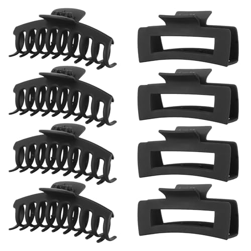 Black Hair Clips for Women -8 Pack 4.3 Inch Large Matte Banana Claw Clips for Women Thin Thick Curly Hair, Big Strong Hold jaw - color: Black