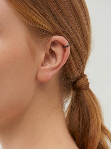 925 Sterling Silver Huggie Hoop Earrings, Small Silver Hoop Earrings for Women Hypoallergenic Huggie Lightweight Small Hoops Earring Cartilage Sleeper Earrings 6/8/10/12/14/16/18/20mm - color: Black, size: 6MM