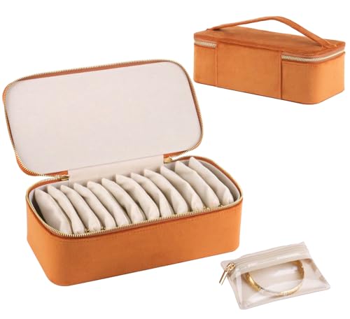 HofferRuffer Jewelry Box Organizer for Women Girls, Travel Jewelry Case with 12 Portable Zipper Bags, Jewelry Storage Ideal for Travel & Home Organization (12pcs-Brown Velvet) - color: 12pcs-Brown Velvet