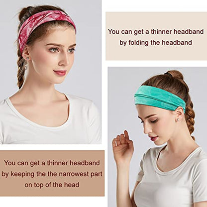 YONUF Boho Headbands For Women Fashion Wide Headband Yoga Workout Head Bands Hair Accessories Elastic Tie Dye Band 6 Pack - color: Tie dye