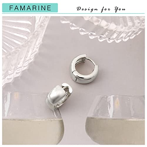 FAMARINE Chunky Thick Hoop Earrings for Women Gold Hoops Huggie Earrings for Men Gift - color: Hoop Silver