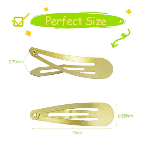 120 Pack Gold 2 Inch Barrettes Women Metal Snap Hair Clips Accessories | Non - Slip Hairpins Barrettes for Kids Girls Teens - color: Gold
