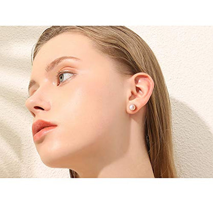 ALYC Pearl Earrings Freshwater Pearl White Button Stud Earrings with 925 Sterling Silver for Women - size: 9.0-9.5mm