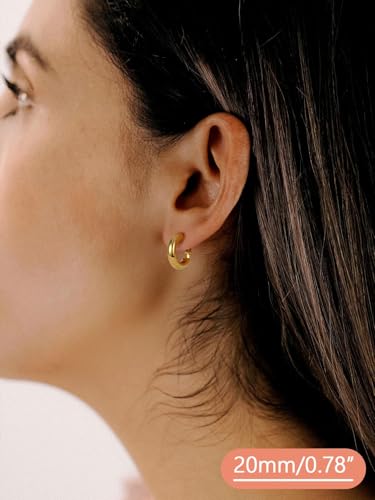 FaithHeart Silver/Black/Gold Stainless Steel Chunky Hoop Earrings for Women | Hypoallergenic Lightweight Hoop Earrings, Trendy Statement Thick Hoop, 20/30/40/50/60/70/80mm - color: Gold, size: 20mm