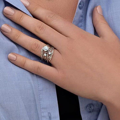 JEAN RACHEL JEWELRY 925 Sterling Silver Ring - Openwork Vintage Design with Prong Set Cubic Zirconia - Hypoallergenic, Lead & Nickel Free Jewelry - Artisan Handcrafted Statement Rings for Women