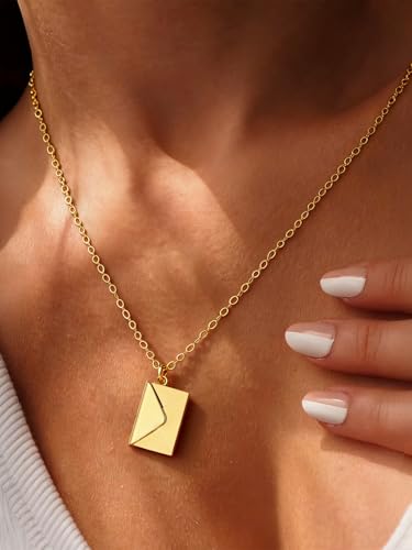 FindChic Locket Necklace for Women Custom Photo Memorial Gifts 4 Colors | Silver/Black/Rose Gold/Gold Plated Personalized for Loved Ones, Birthday Valentine's Day Keepsake - style: 07. Love Letter-Gold