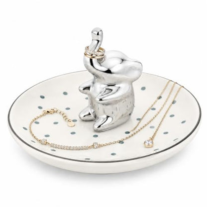 Ring Holder Jewelry Dish Elephant Ceramic Trinket Tray for Rings Earrings Necklace Bracelet Keys, Silver Elephant Jewelry Organizer Dish for Vanity Nightstand Bathroom Countertop - color: Elephant