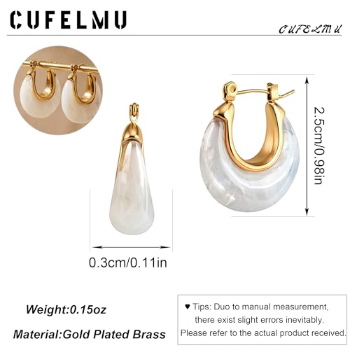 Chunky Hoop Earrings for Women, Lightweight Statement Daily Wear Gifts - color: white