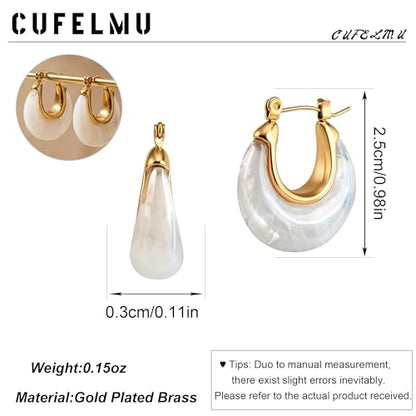 Chunky Hoop Earrings for Women, Lightweight Statement Daily Wear Gifts - color: white