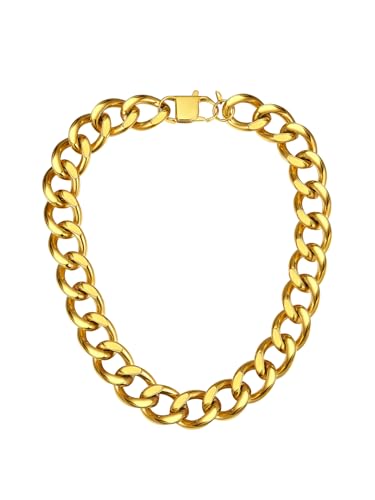 ChainsPro Cuban Link Chain for Women,Stainless Steel Chunky Necklace Silver/Gold Plated Thick Chain Choker, 12/16/20 mm Width,18" and 20" Punk Hip Hop Trendy Non Tarnish Jewelry Gifts - color: Gold Plated, style: 20mm-20"