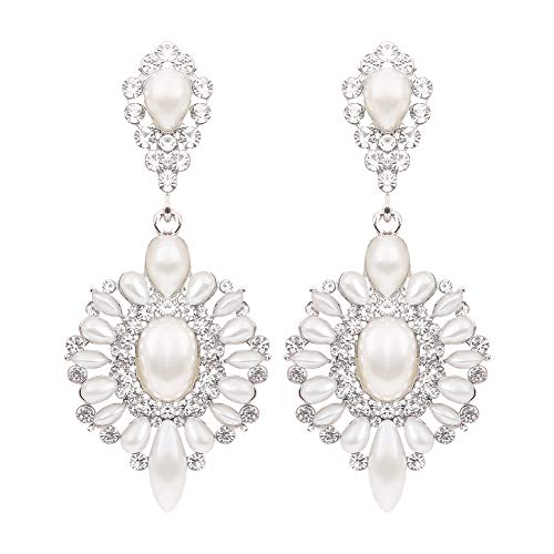 Flower Teardrop Bridal Wedding Dangle CZ Earrings in Silver/Gold Tone for Women Girl Bride Gift … - color: A-Z