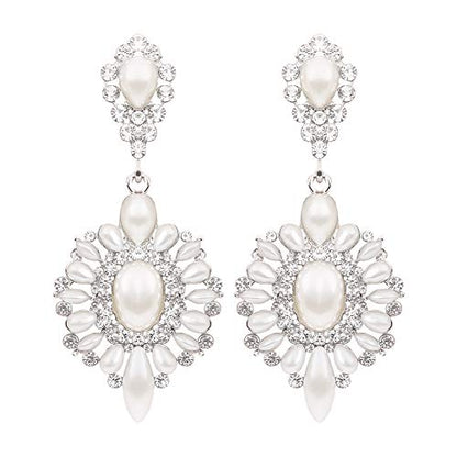 Flower Teardrop Bridal Wedding Dangle CZ Earrings in Silver/Gold Tone for Women Girl Bride Gift … - color: A-Z