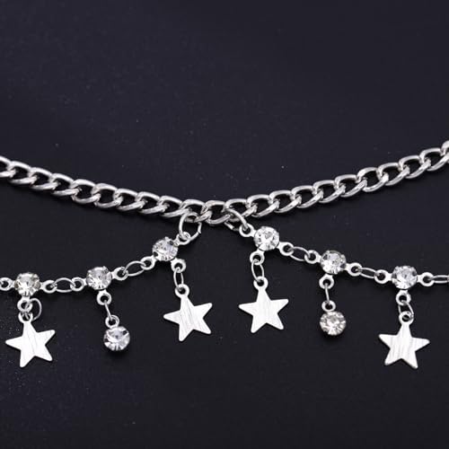 Gold Belly Chain Rhinestone Body Jewelry Chain Plated Waist Chains Layered Body Waist Summer Beach Bikini Jewelry for Women - style: star-silver